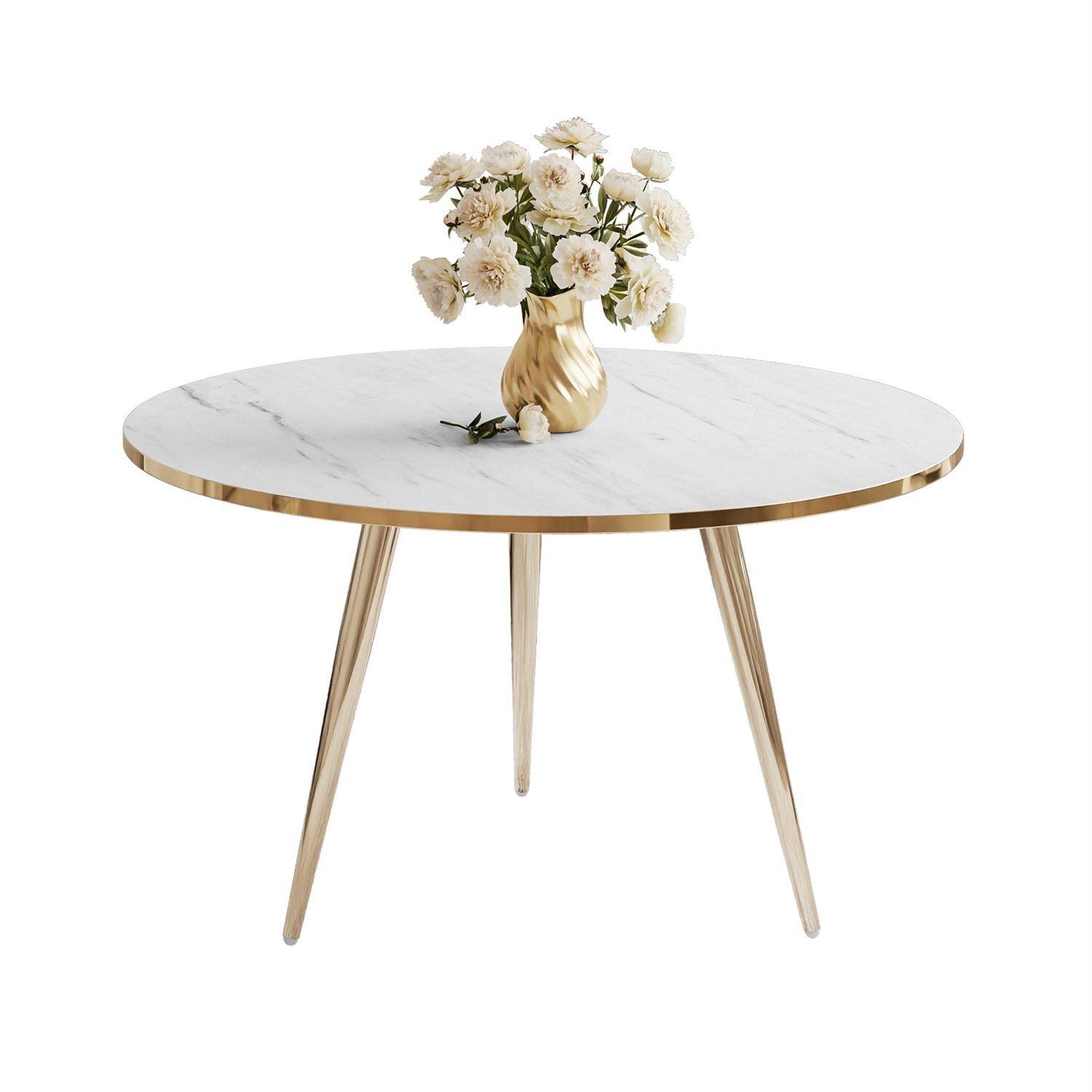 COUCHTISCH SOLEIL GOLD Weiß Marmor, 70cm - Weiß, Holzwerkstoff (70/70/47cm) - Lookway