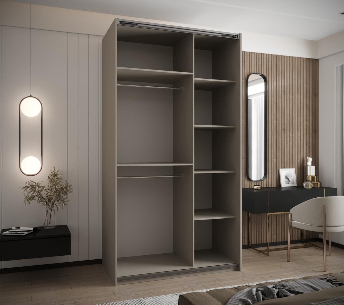 SCHWEBETÜRENSCHRANK 245,5/140/64 2-türig - Kaschmir/Schwarz, Holz/Metall (140/245/64cm) - Abiks Möbel