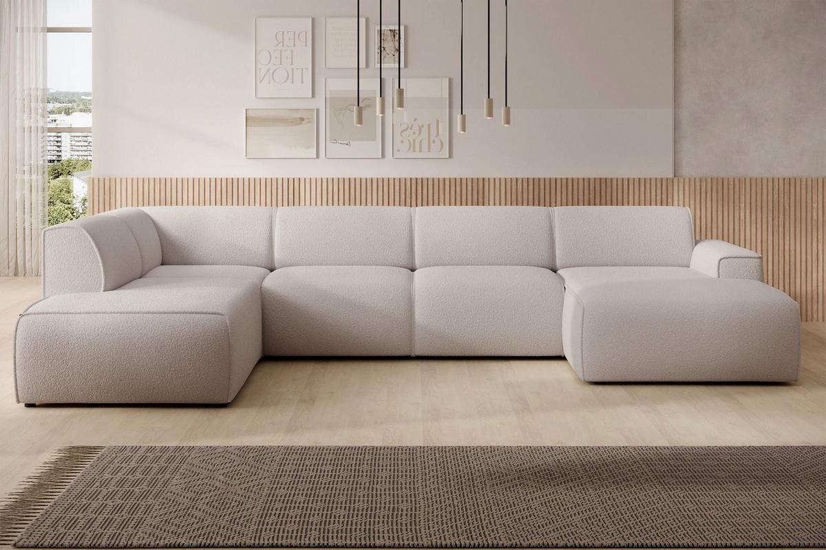 WOHNLANDSCHAFT Bouvi Hellbeige links - Ecru/Schwarz, Kunststoff/Textil (378/220cm) - Selsey