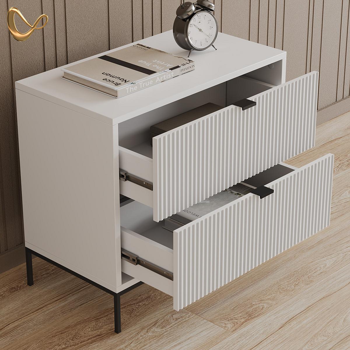 NACHTTISCH Aterno Weiß mit 2 Schubladen - Weiß, Holzwerkstoff (66/60/36cm) - Livinity®