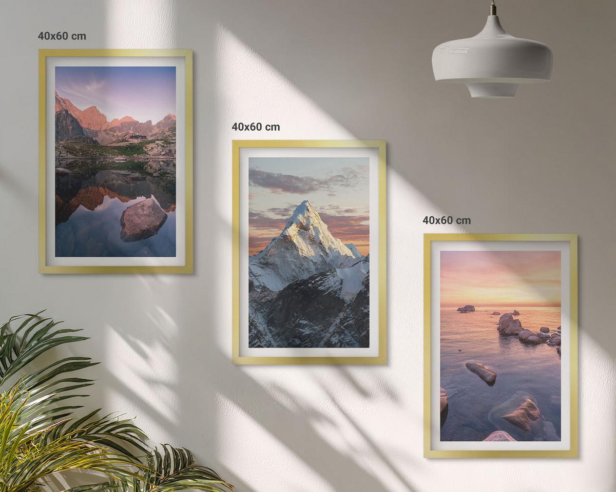 BILDER SET 3er Set - 40x60 cm Goldrahmen - Berglandschaften im Hintergrund - Goldfarben, Kunststoff (40/60cm) - TULUP