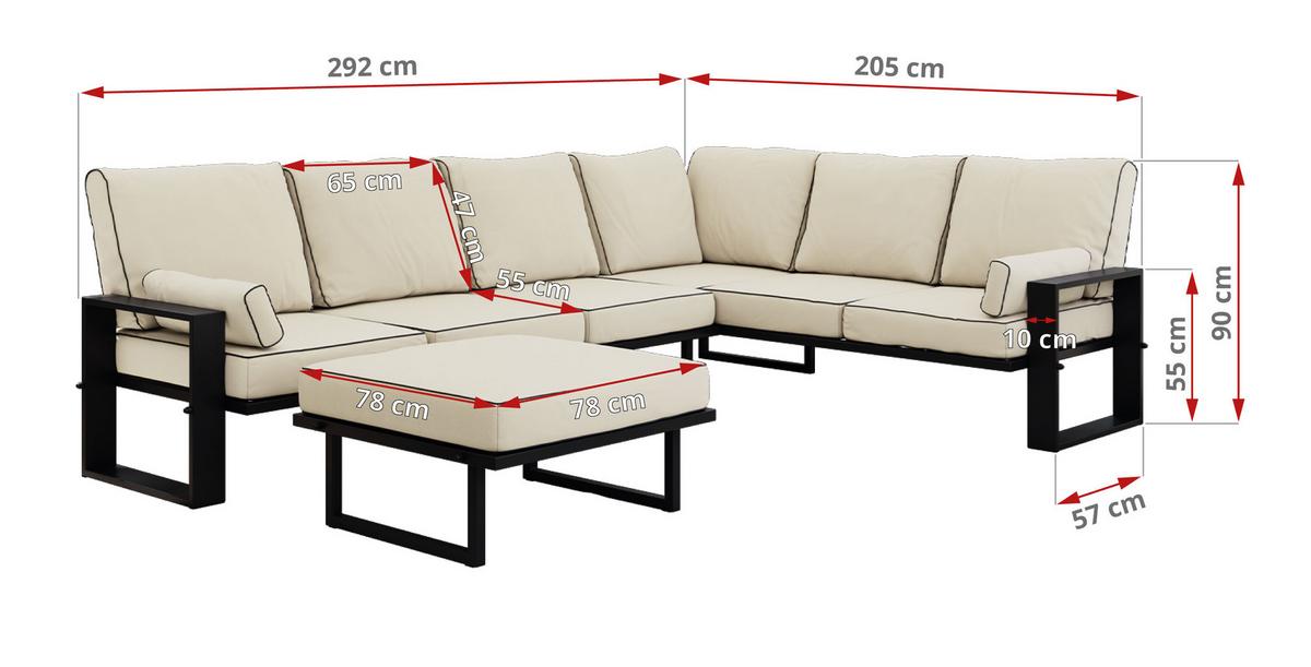 GARTENMÖBEL-SET ELBA: 1x Tisch, 1x Ecksofa, 1x Hocker - Beige - Beige, Textil - MKS