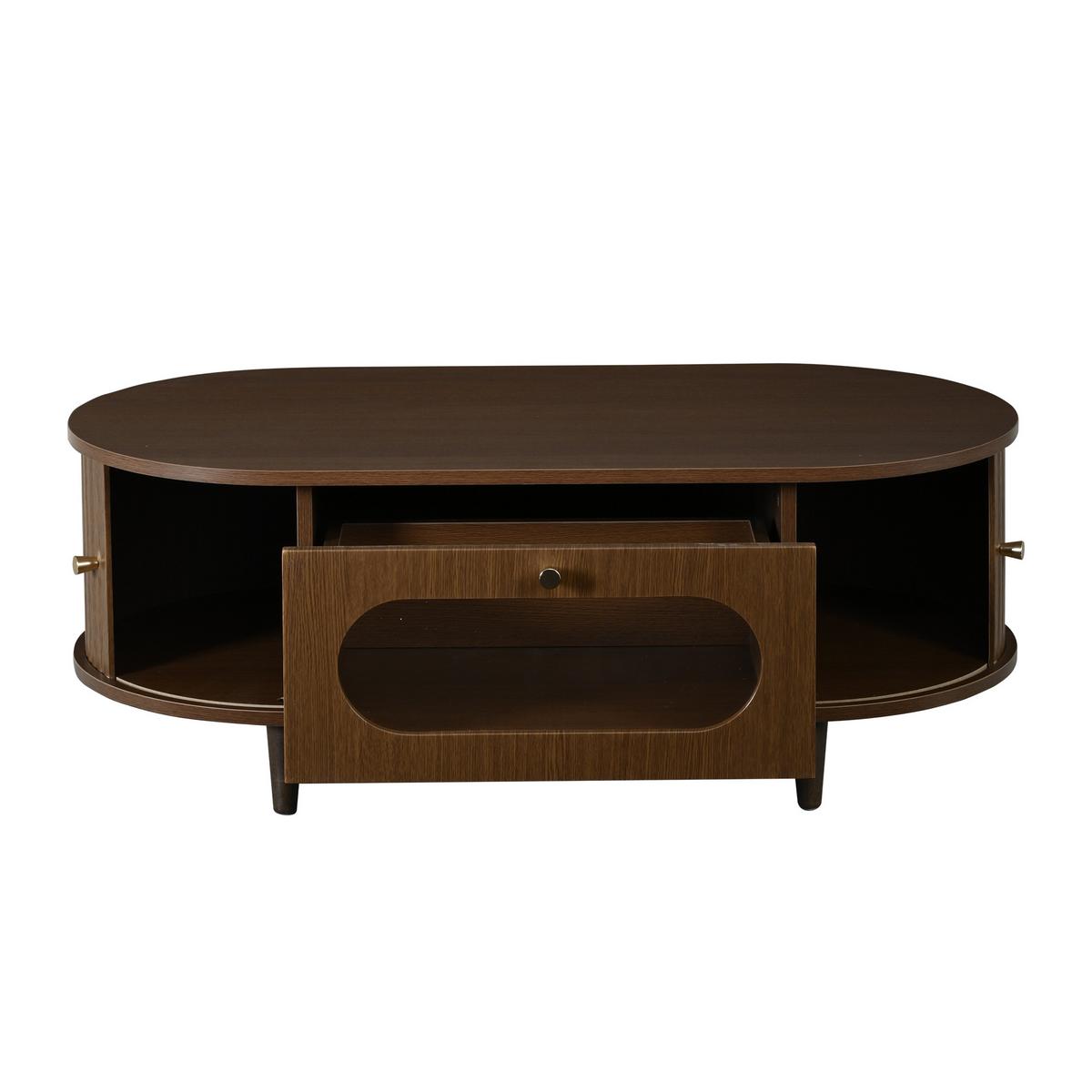 COUCHTISCH walnuss rolltür schublade stauraum - Walnussfarben, Holzwerkstoff (50/100/36cm) - Urban Meuble
