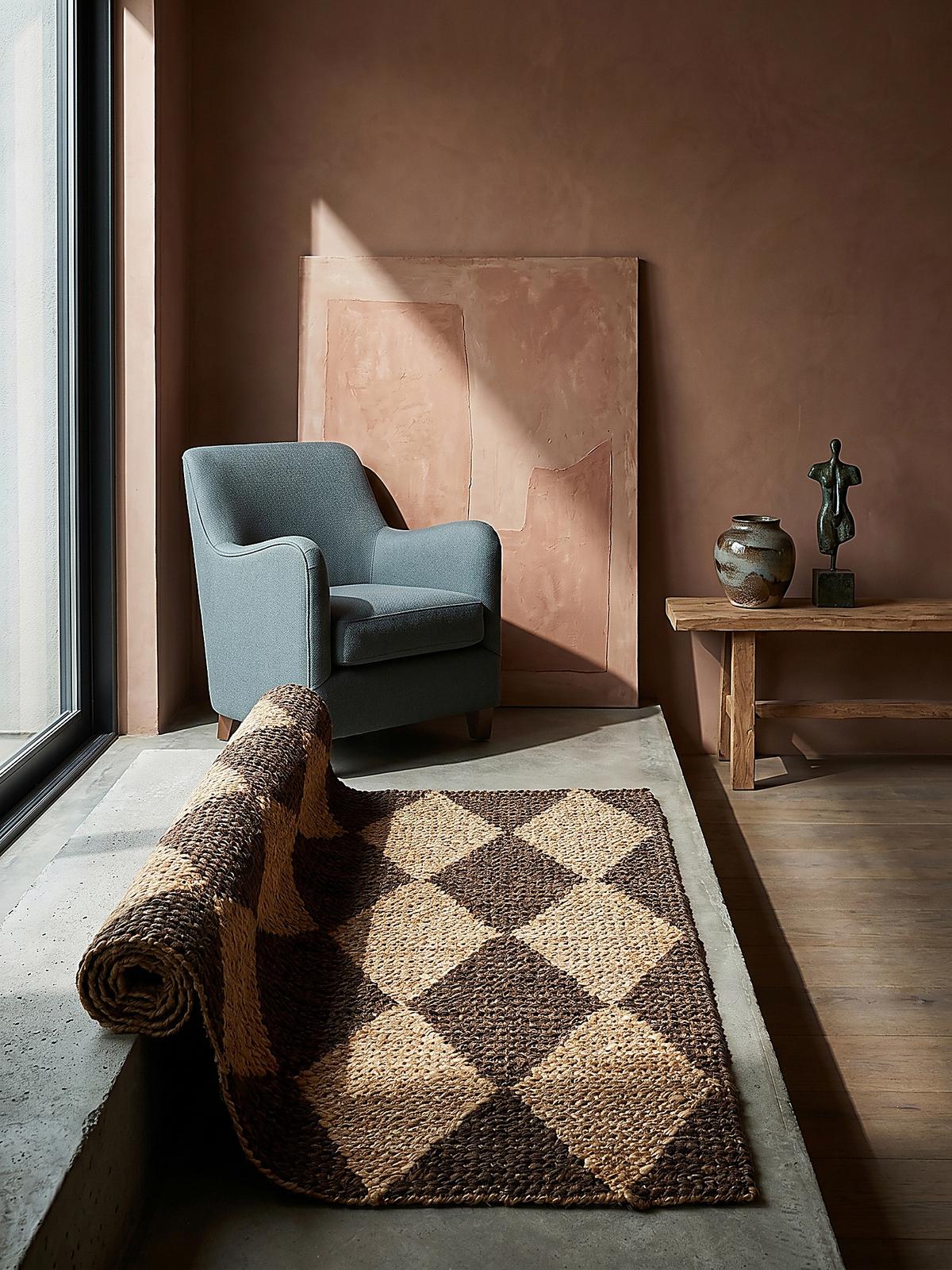 JUTETEPPICH BAIN, mit Rautenmuster, Braun, 80 x 230 cm - Braun, Textil (230/80cm) - KADIMA DESIGN