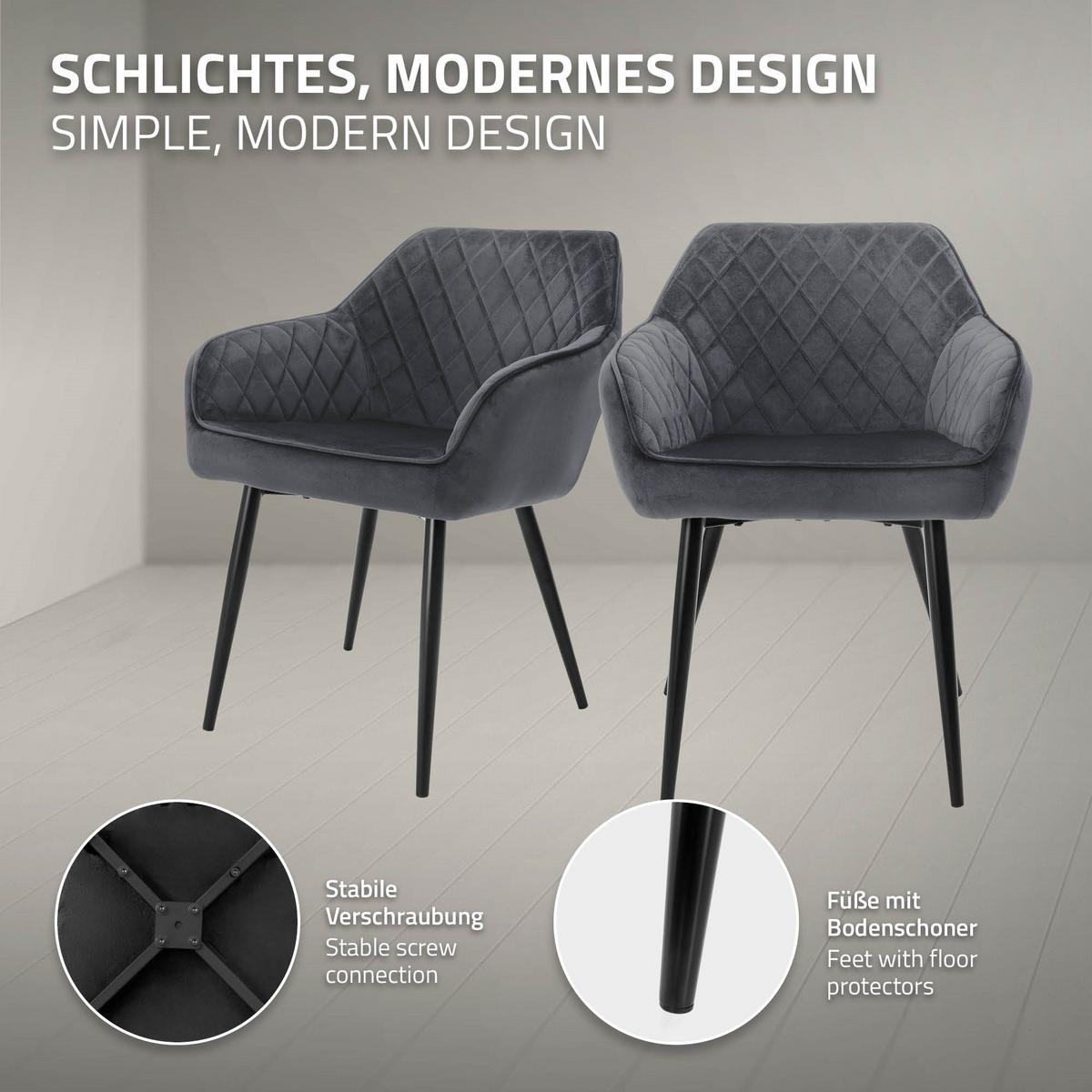 ESSZIMMERSTUHL 4er Set Anthrazit Samt - Dunkelgrau/Schwarz, Textil/Metall (60/80/63cm) - ML-DESIGN