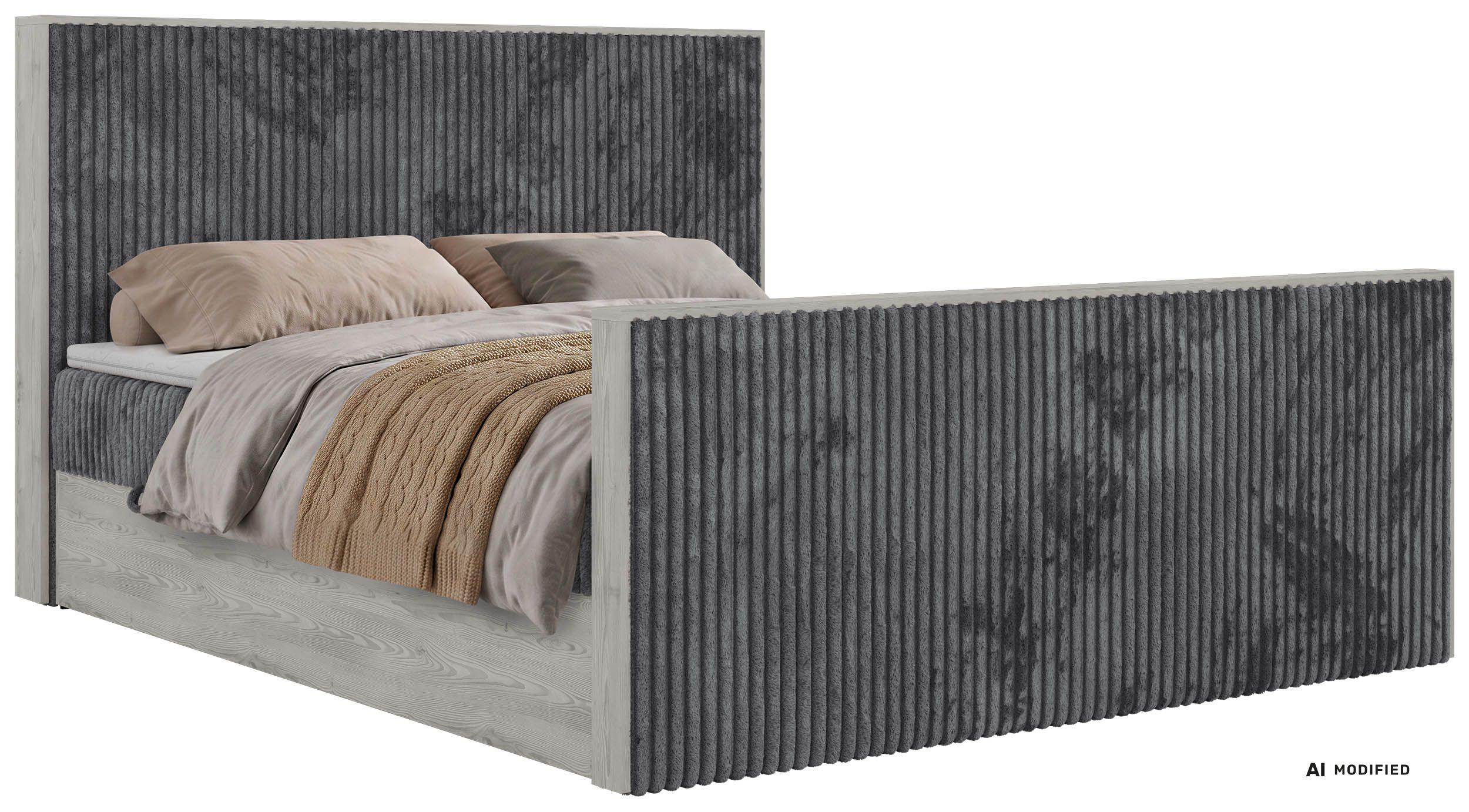 BOXBETT NORDIC DUO 140/200 - Grau Cord - Topper Visco - H4 - Schwarz/Grau, Kunststoff/Textil (140/200cm) - MKS