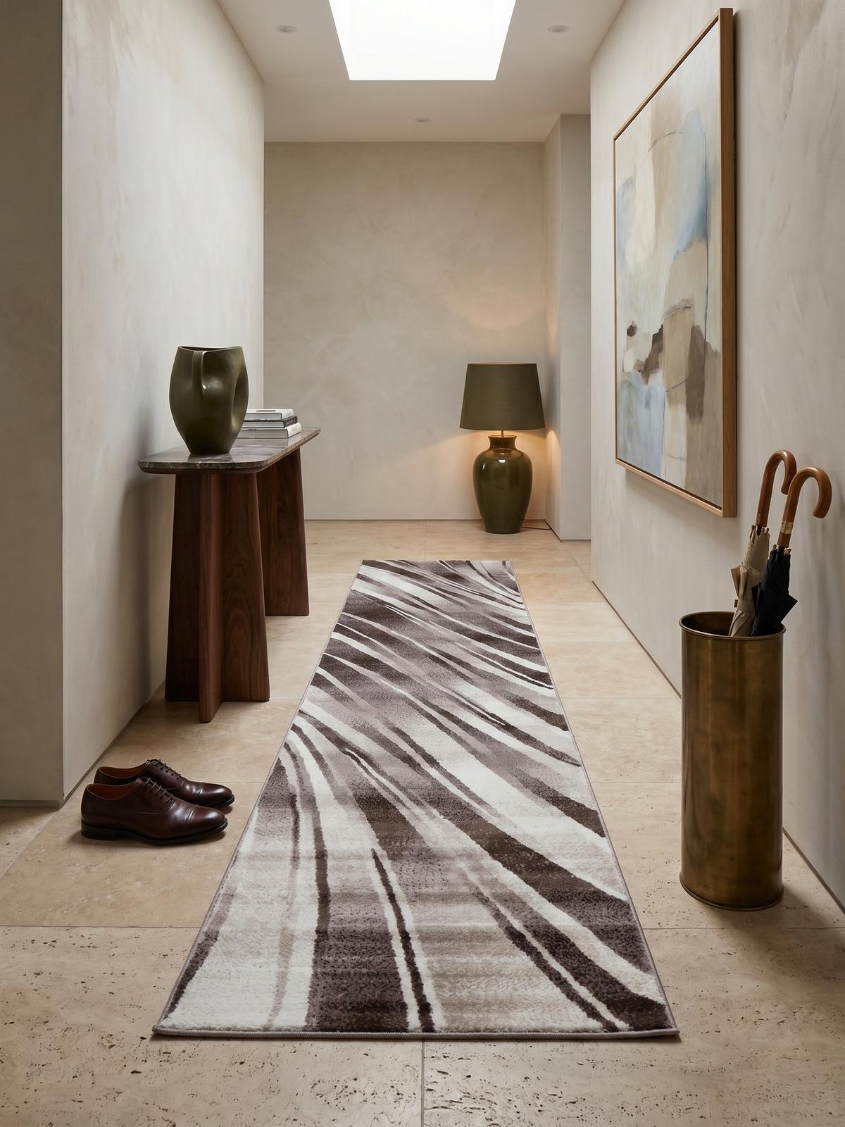 KURZFLORTEPPICH DRAU, mit abstraktem Wellenmuster, Braun, 80 x 300 cm - Braun, Textil (80/300cm) - KADIMA DESIGN