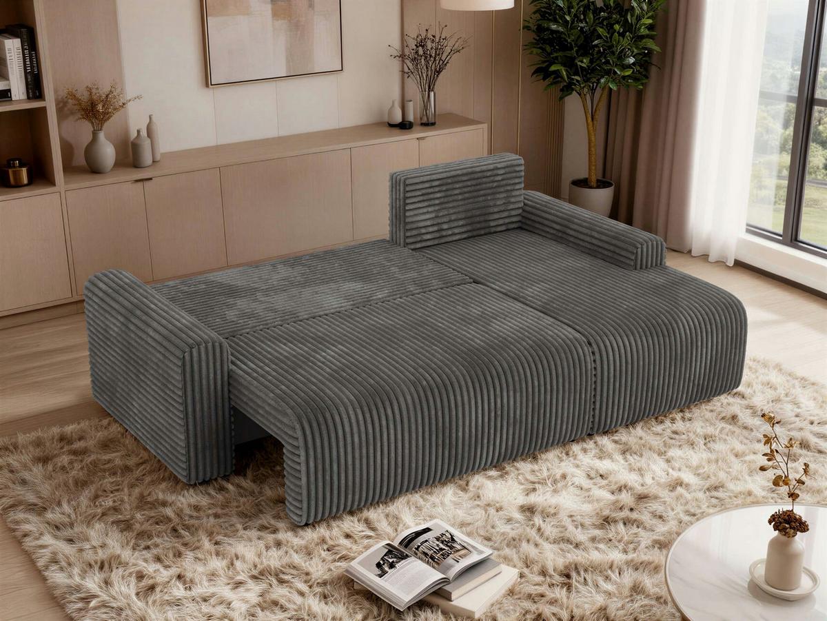 ECKSOFA NESSARO L Grau Cord - Rechts Seite - Schwarz/Grau, Kunststoff/Textil (151/244cm) - MKS