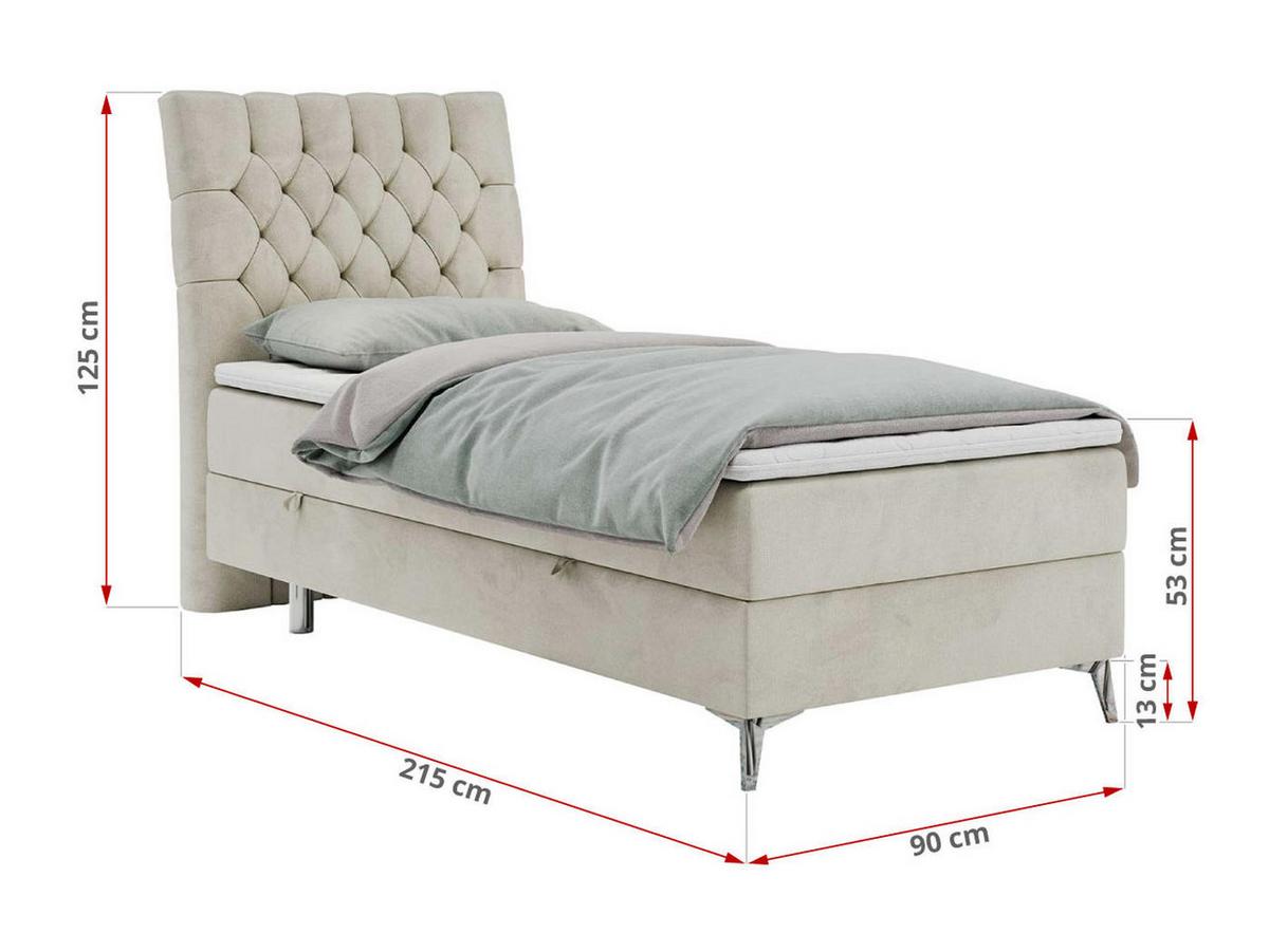 BOXBETT MILEN 90/200 Beige Velvet - H3 - Links Seite - Beige, Holz/Textil (90/200cm) - MKS