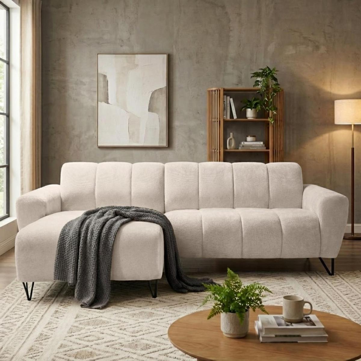 ECKSOFA Volare Mini ohne Schlaffunktion beige links, Vega-Stoff - Beige/Schwarz, Textil/Metall (256/165cm) - Beautysofa