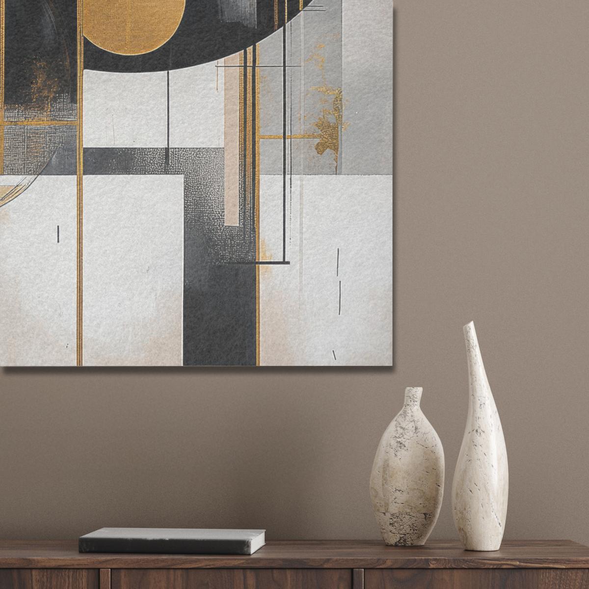 AKUSTIKBILD Abstrakt - Gold - Silber - Formen - Ästhetisch - Modern Wandbilder 60x80 cm - Goldfarben, Kunststoff (60/80/0.9cm) - MuchoWow