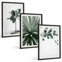 BILDER SET 3er Set - 40x60 cm Schwarzer Rahmen - Minimalismus mit grünen Pflanzen - Schwarz, Kunststoff (40/60cm) - TULUP