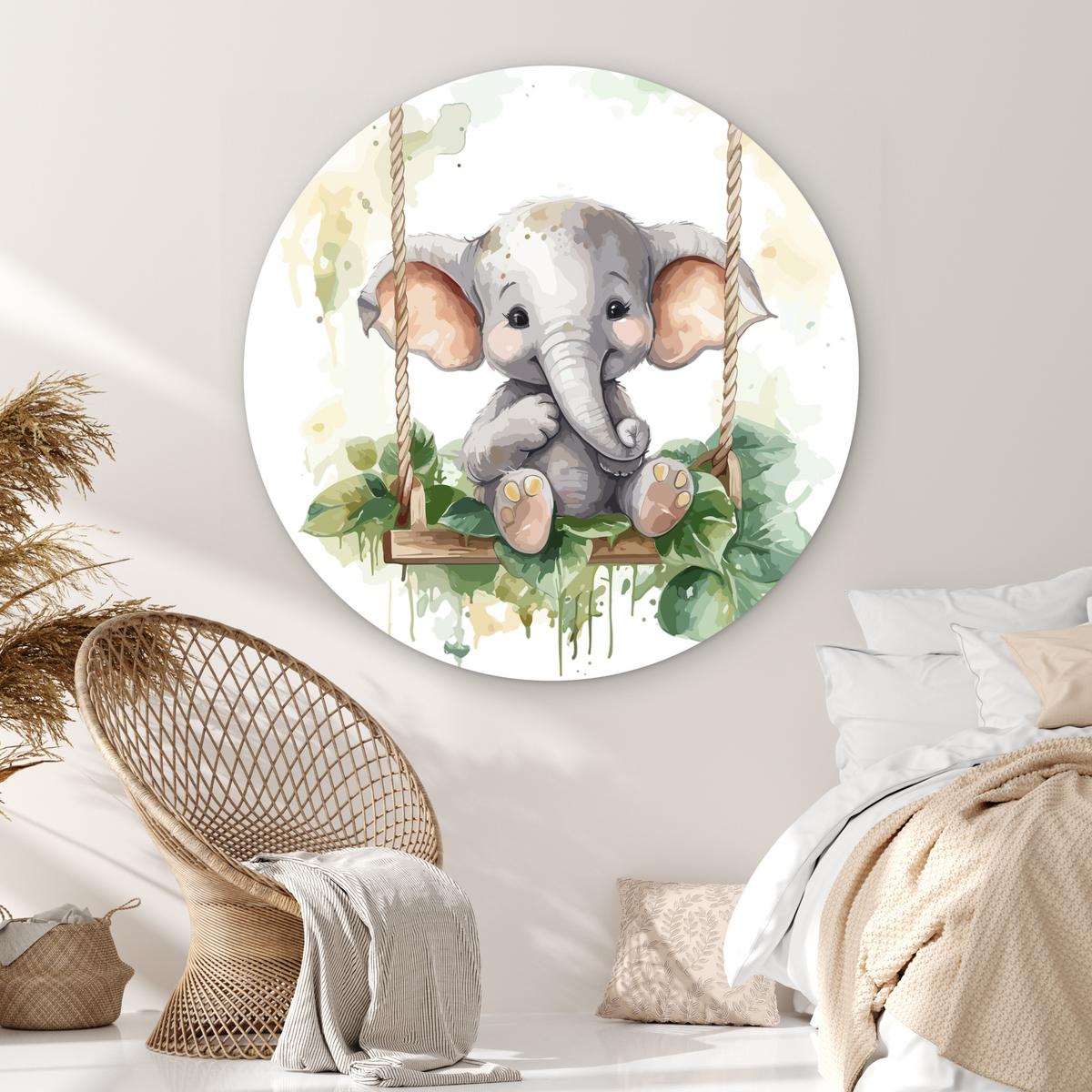 WANDBILD Elefant - Tier - Kinder - Dschungel Deko Groß 150x150 cm - Hellgrau, Kunststoff (150/150cm) - MuchoWow