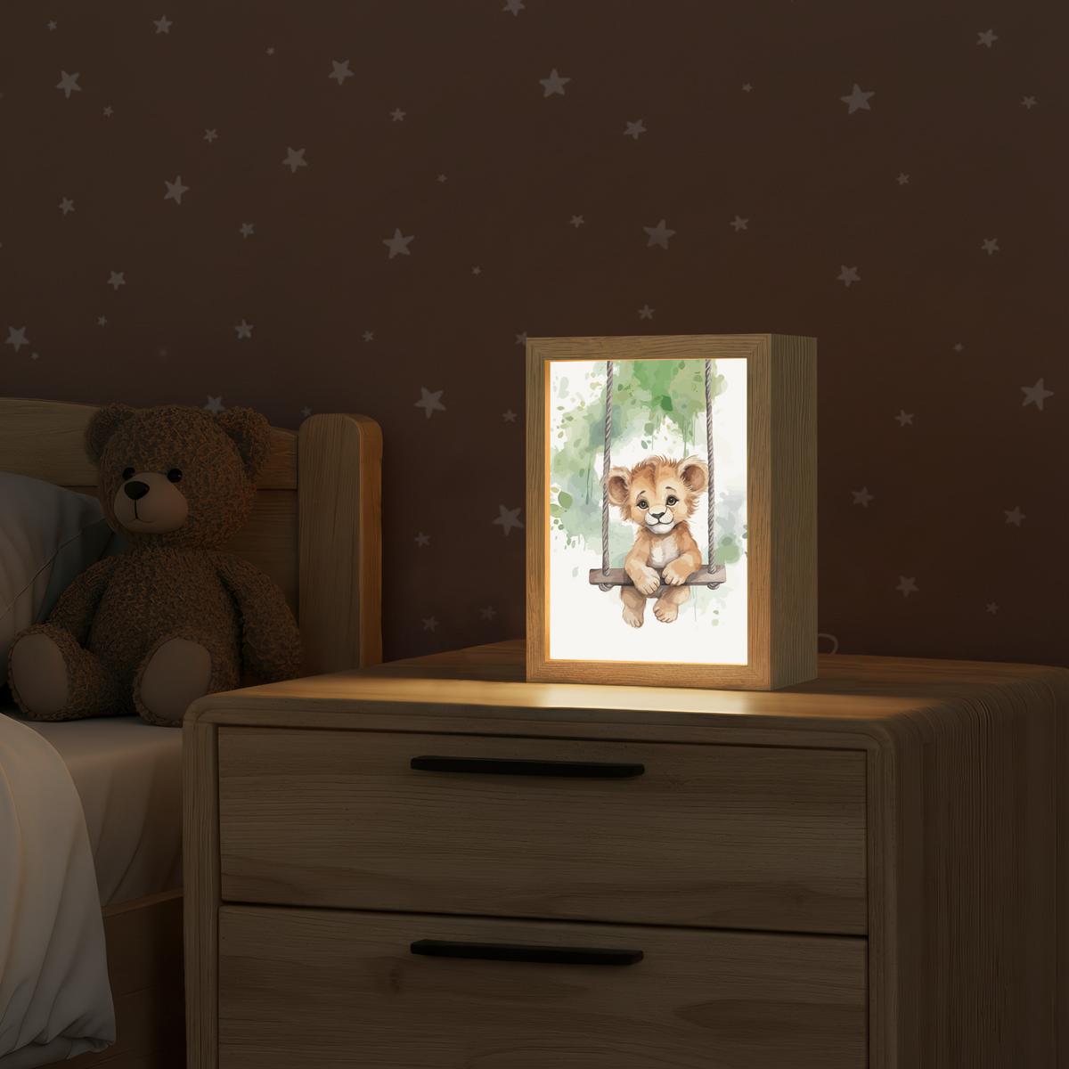 NACHTTISCHLAMPE Löwe - Tier - Kinder - Dschungel 15x20 cm - Weiß, Holzwerkstoff (8/15/20cm) - OnlyWow