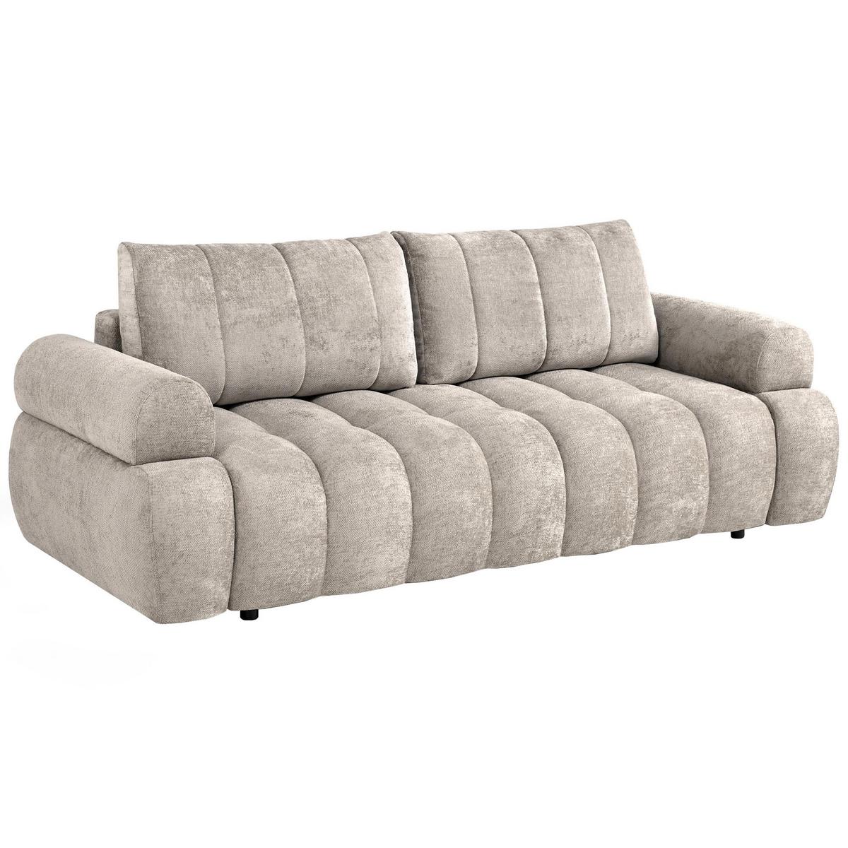 SCHLAFSOFA Mavi 3-Sitzer mit Schlaffunktion, Bettsofa Schlafcouch 195x145 cm, Beige - Beige, Textil (255/100/110cm) - Beautysofa