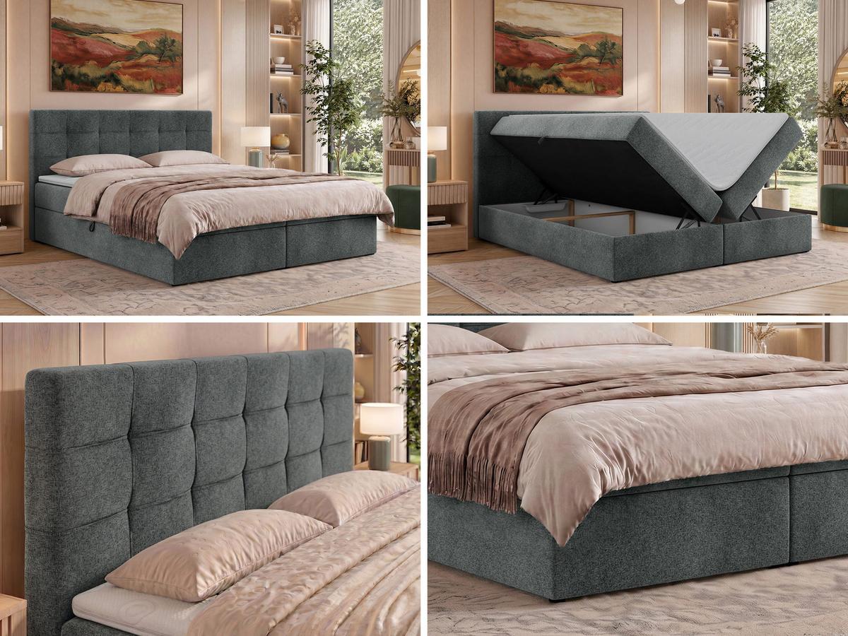 BOXBETT SOLVEN 160/200 - Dunkelgrau Stukture - Topper T25 - H3 - Dunkelgrau/Schwarz, Kunststoff/Textil (160/200cm) - MKS