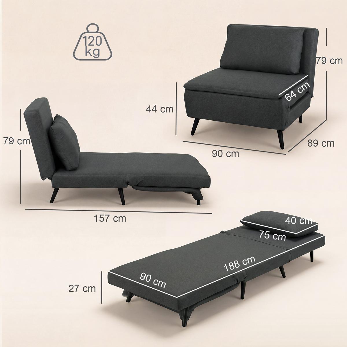SCHLAFSESSEL Polyester Dunkelgrau - Dunkelgrau, Textil/Metall (89/79/90cm) - HOMCOM