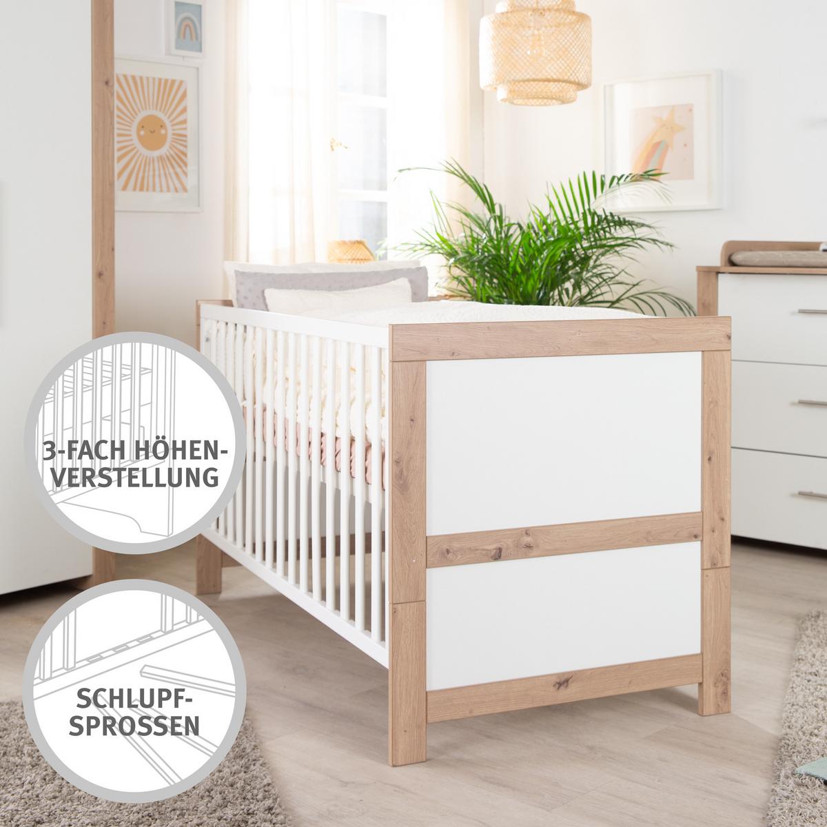 BABYZIMMER-SET Ira 3-teilig - Silberfarben/Weiß, Holzwerkstoff/Metall (76/82/142cm) - Roba