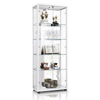 VITRINE 33/67/176 cm mit Spiegel, LED, Schloss & 4 höhenverstellbaren Glasböden - Transparent/Silberfarben, Glas/Holzwerkstoff (67/176/33cm) - K-Möbel