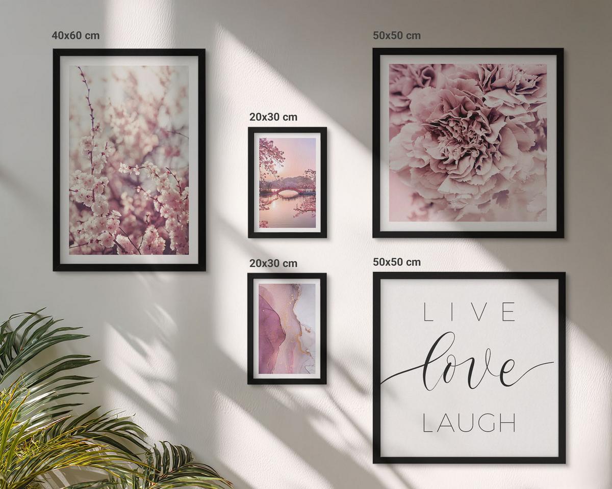 BILDER SET 5er Set - 50x50 cm & 20x30 cm & 40x60 cm Schwarzer Rahmen - Italienische Sonnenuntergänge - Schwarz, Kunststoff (40/60cm) - TULUP