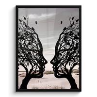 POSTER MIT RAHMEN Strand - Meer - Menschen - Baum - Moderne Kunst Posterleiste 60x80 cm - Hellgrau, Papier (60/80cm) - MuchoWow