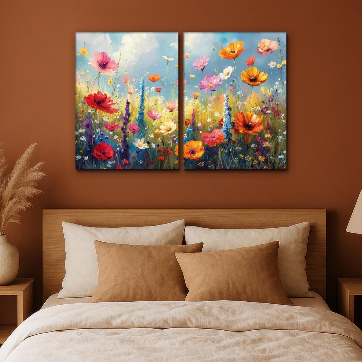 LEINWANDBILD 2er Set Blumen - Frühling - Farbenfroh - Sommerlich 100x70 cm - Orange, Textil (100/70cm) - MuchoWow
