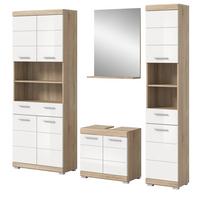 BADMÖBEL-SET weiß Hochglanz, Eiche 4-teilig 186 cm, viel Stauraum - Weiß Hochglanz/Eichefarben, Holzwerkstoff (186/191/34cm) - Inn.Furn