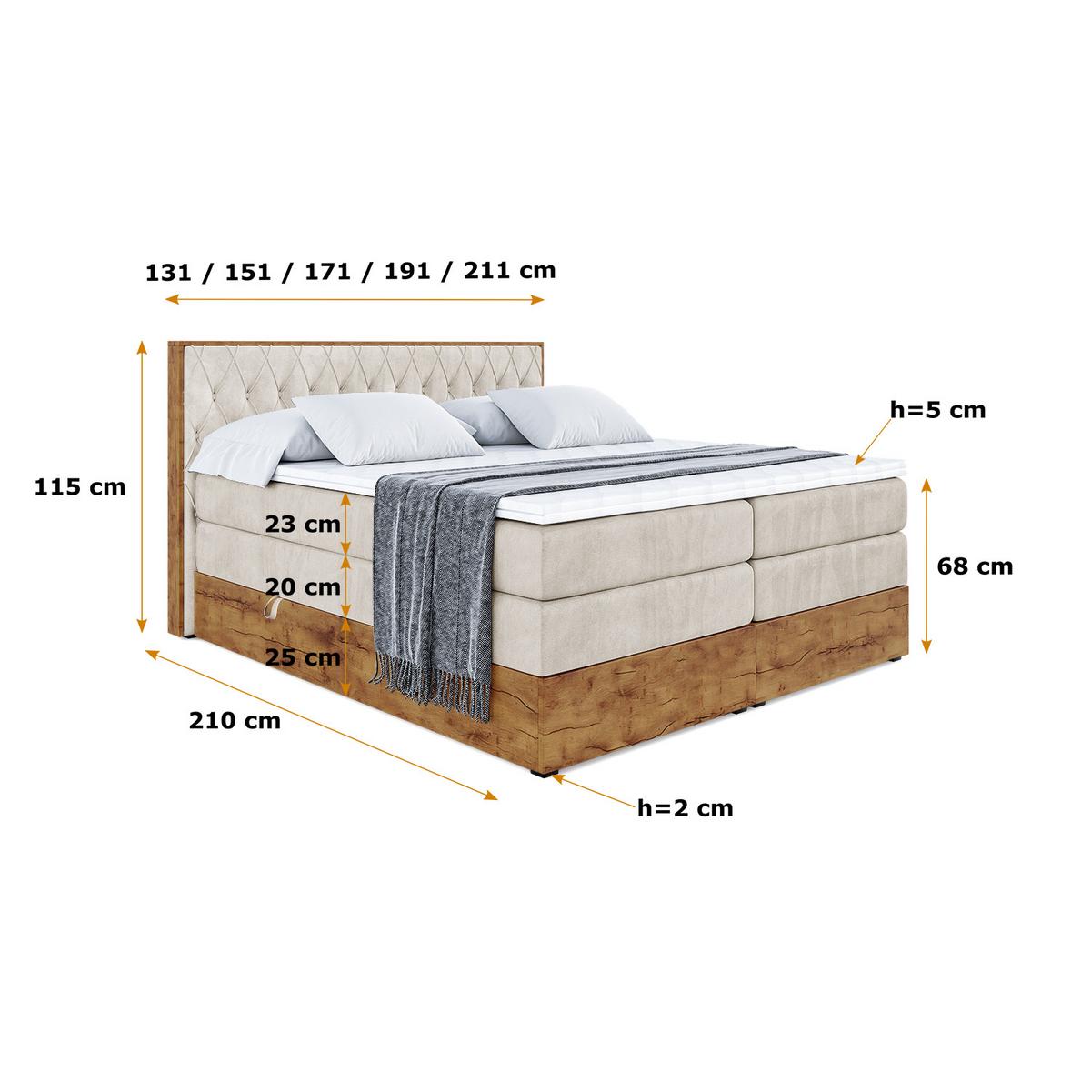 BOXSPRINGBETT mit Matratze H3|H4 und Lattenrost - LOLLI5 KING-200x200 - Beige Casablanca - Beige, Holzwerkstoff (200/200cm) - ALTDECOR