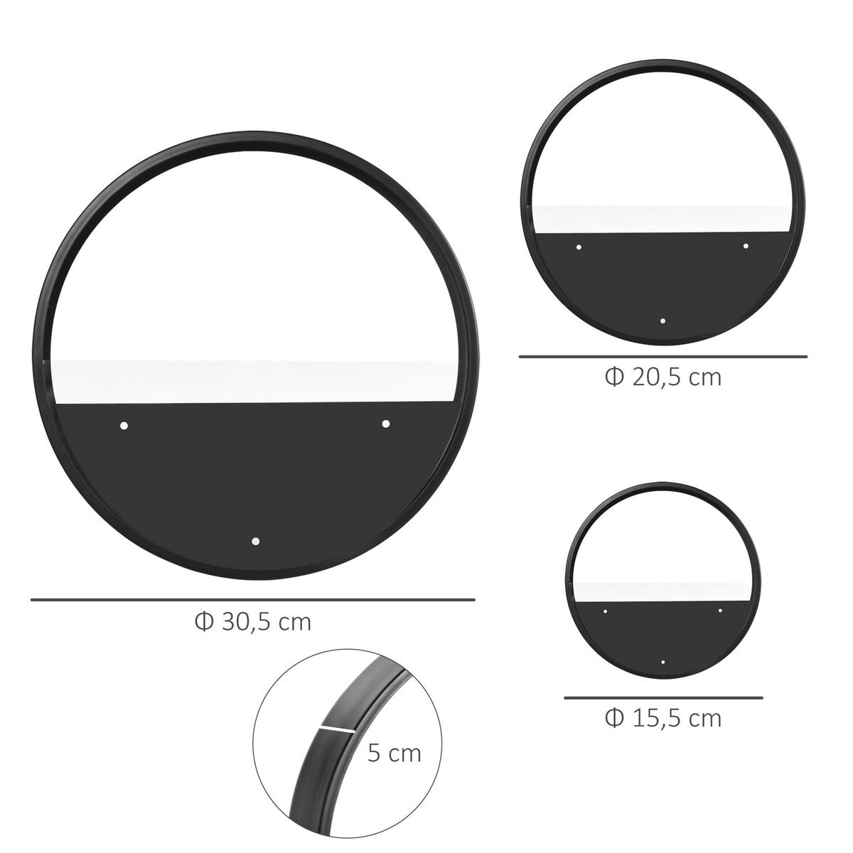 3ER-SET Blumentöpfe, Wand-Pflanzgefäß, Pflanzenbehälter für Garten Stahl Schwarz - Schwarz, Metall (5cm) - Outsunny
