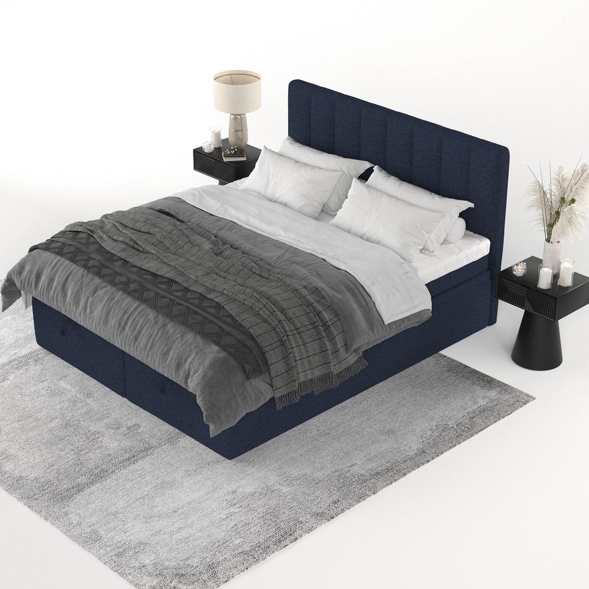 BOXBETT Lume 180/200 cm Marineblau im Riva Stoff - Schwarz/Dunkelblau, Holz/Holzwerkstoff (180/200cm) - AltaBeds