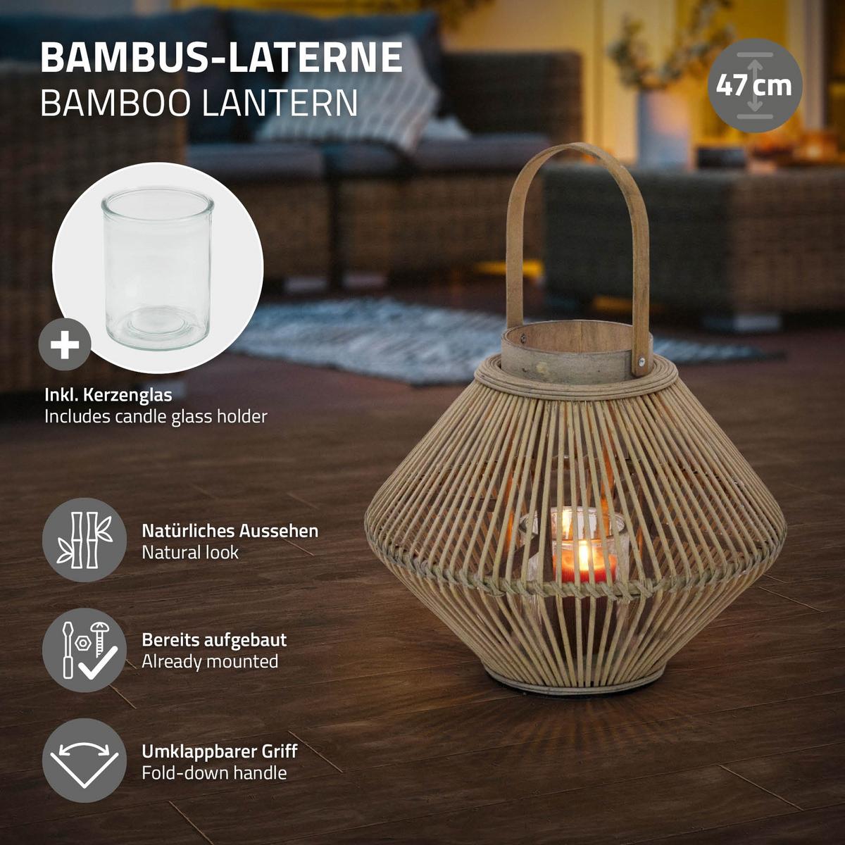 BAMBUS LATERNE H: 47 cm Holzfarbe Boho Stil - Naturfarben, Holz (38/47/38cm) - ECD-Germany