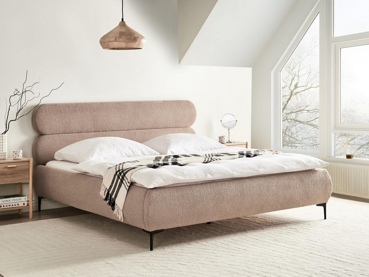 BETT mit Lattenrost 180/200 cm Taupe Lessay - Taupe/Schwarz, Textil (180/200cm) - Beliani