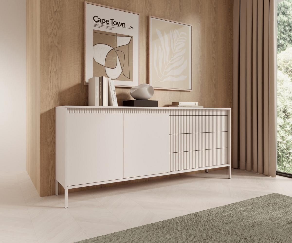 SIDEBOARD Trentinis 2T 3S Beige 187,1/41,4/39,5 cm – Geriffelten Fronten - Beige, Holzwerkstoff/Metall (187.1/41.4/39.5cm) - AX Living