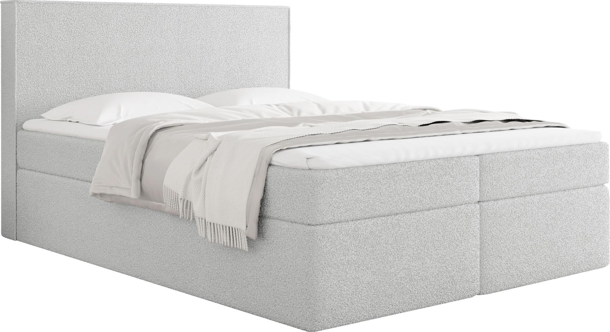 BOXBETT Terra mit Bettkasten, Boucle Grau 120/200 cm – 7-Zonen Taschenfederkern-Matratze & Komfortschaum-Topper - Hellgrau, Holz/Holzwerkstoff (120/200cm) - WFL GROUP