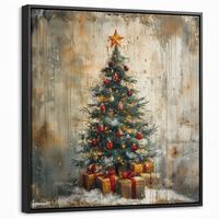 LEINWAND Bilder mit Rahmen - Weihnachtsbaum - Vintage - Weihnachten - Geschenk - 50x50 - Rostfarben, Textil (50/50cm) - MuchoWow