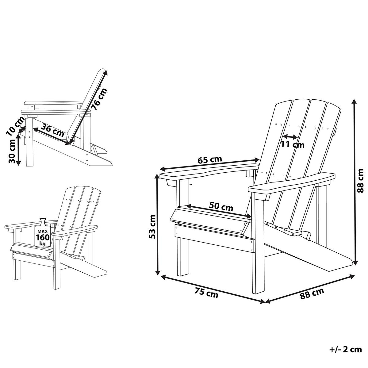 GARTENSTUHL Kunstholz weiß Adirondack - Weiß, Kunststoff (75/88/88cm) - Beliani