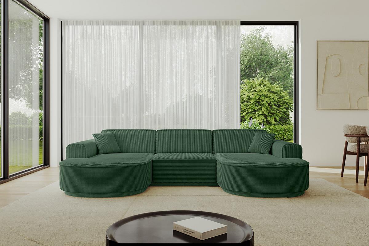 WOHNLANDSCHAFT MARI-U1-v3 - 303x171x83 cm Grün Cord - Schwarz/Grün, Holzwerkstoff/Kunststoff (303/83/171cm) - ALTDECOR