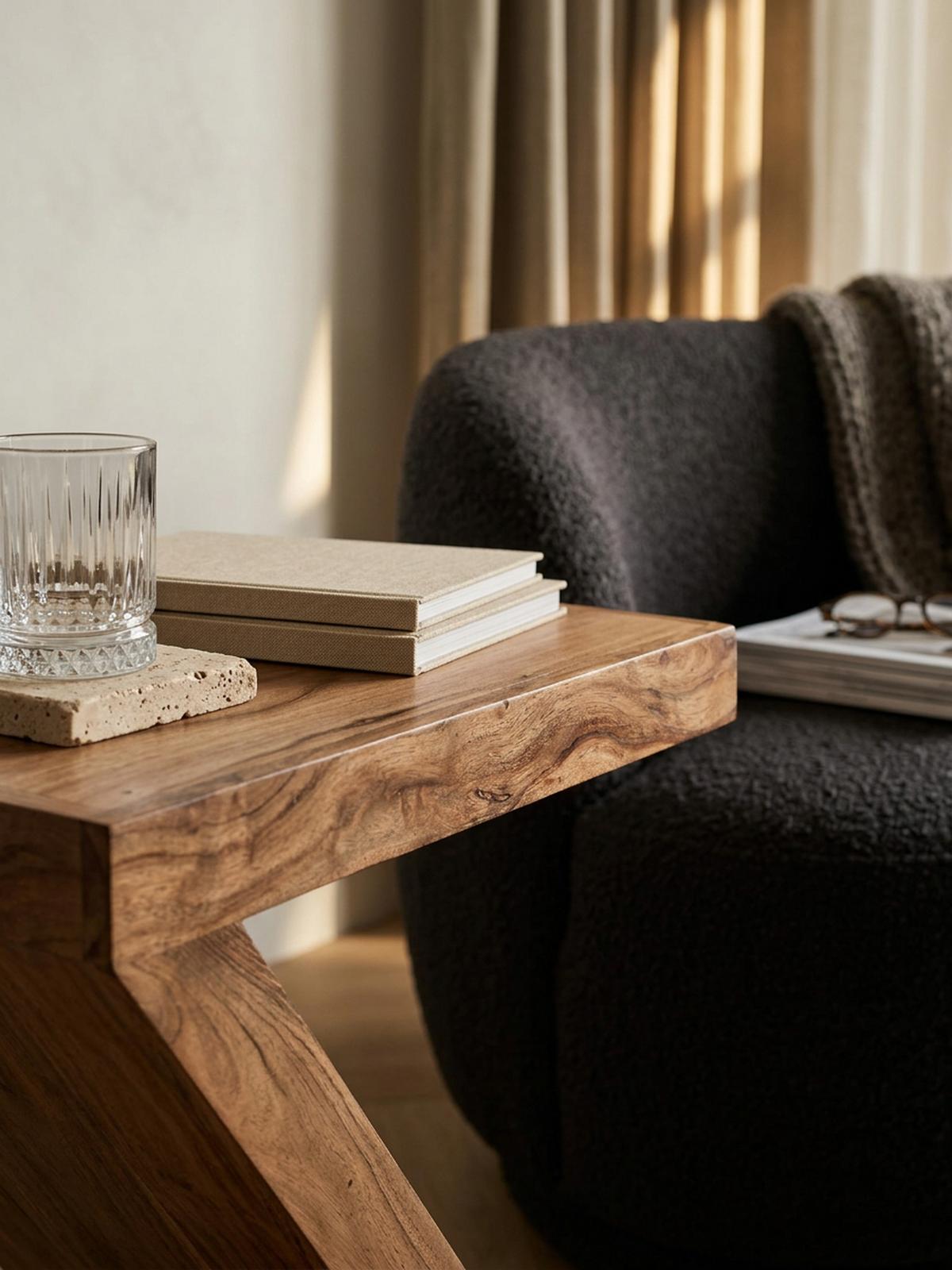 BEISTELLTISCH Massivholz Z-Form Handgefertigt, Beige 44x30x59 cm - Beige, Holz (30/44/59cm) - KADIMA DESIGN