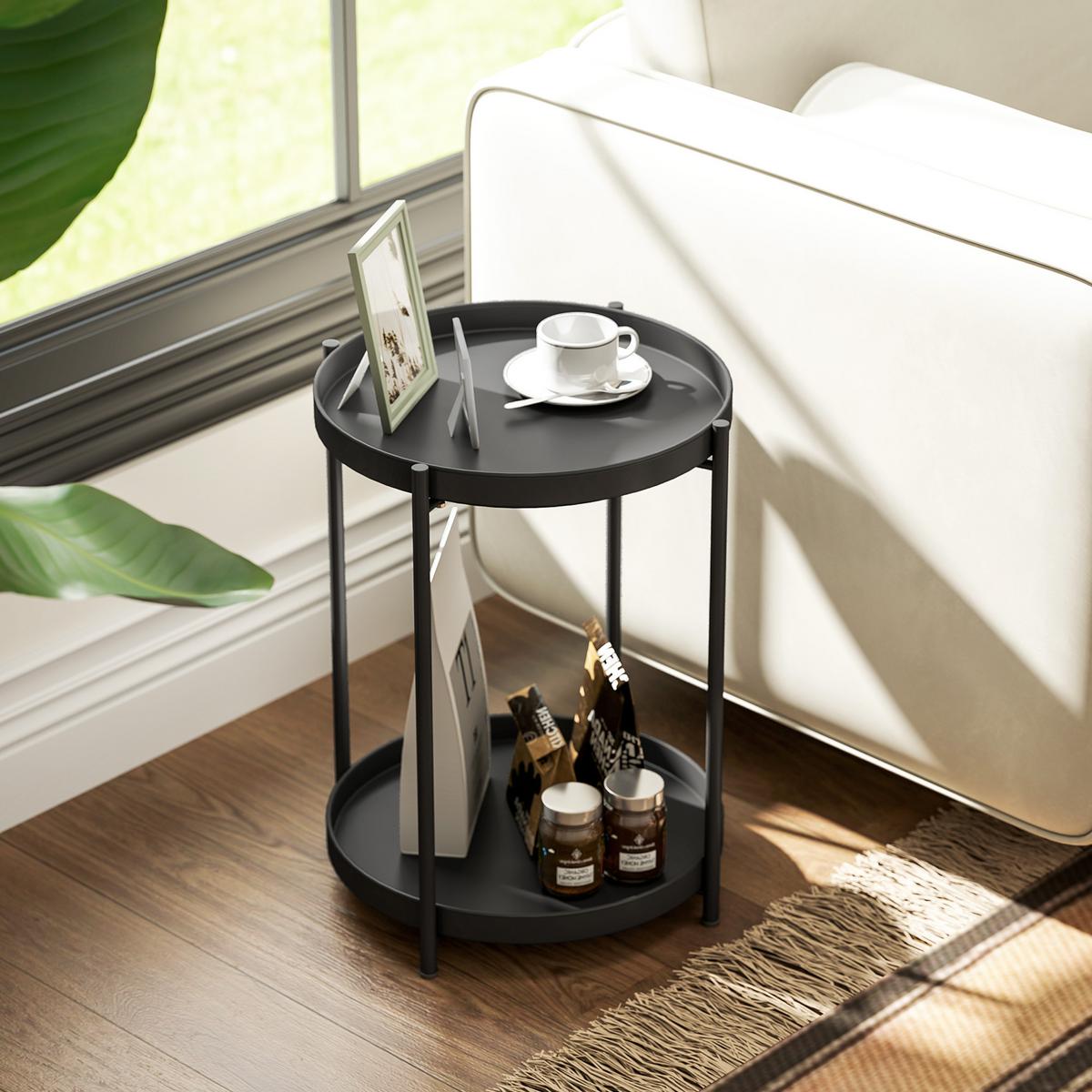 BEISTELLTISCH, Couchtisch mit 2 Ablage, 44 x 44 x 56 cm, Stahl, Schwarz - Schwarz, Metall (44/44/56cm) - HOMCOM