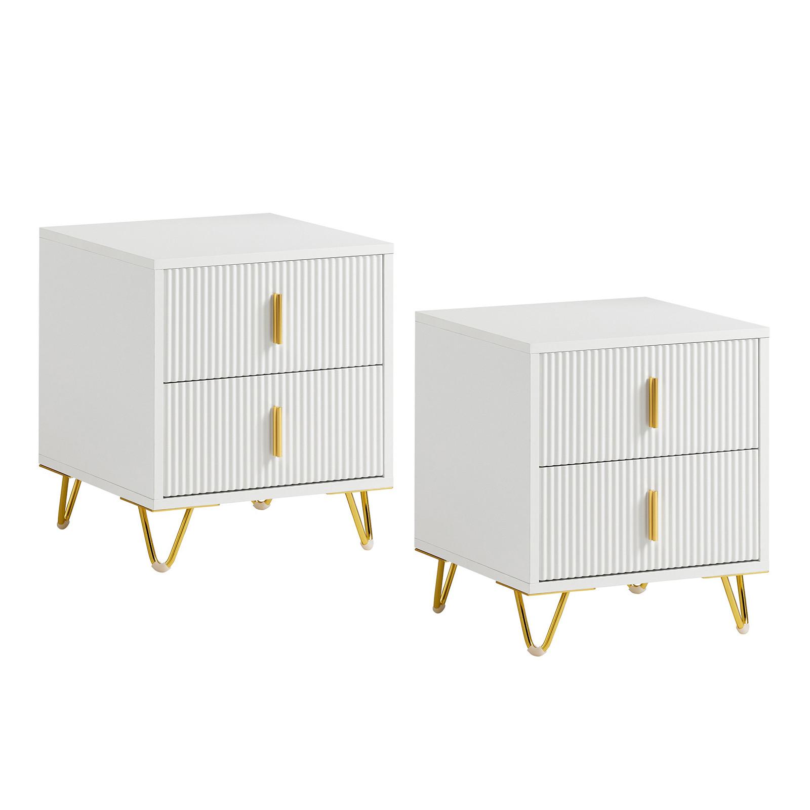 NACHTTISCH 2er Set, Beistelltisch mit 2 Schubladen, Weiß 40x47x40cm - Weiß, Holzwerkstoff (40/47/40cm) - SoBuy