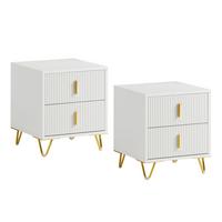 NACHTTISCH 2er Set, Beistelltisch mit 2 Schubladen, Weiß 40x47x40cm - Weiß, Holzwerkstoff (40/47/40cm) - SoBuy