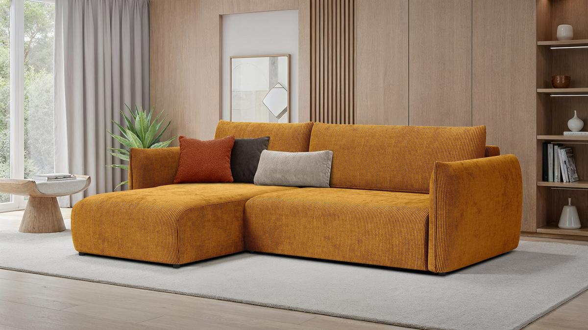 ECKSOFA TAUER 3-Sitzer rechts, safran - Gelb/Schwarz, Holz/Textil (248/173cm) - Wozimo