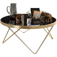 BEISTELLTISCH Schwarz Glasplatte Goldene Beine Retro-Stil 82cm Durchmesser - Goldfarben/Schwarz, Glas/Metall (82/82/39cm) - KADIMA DESIGN