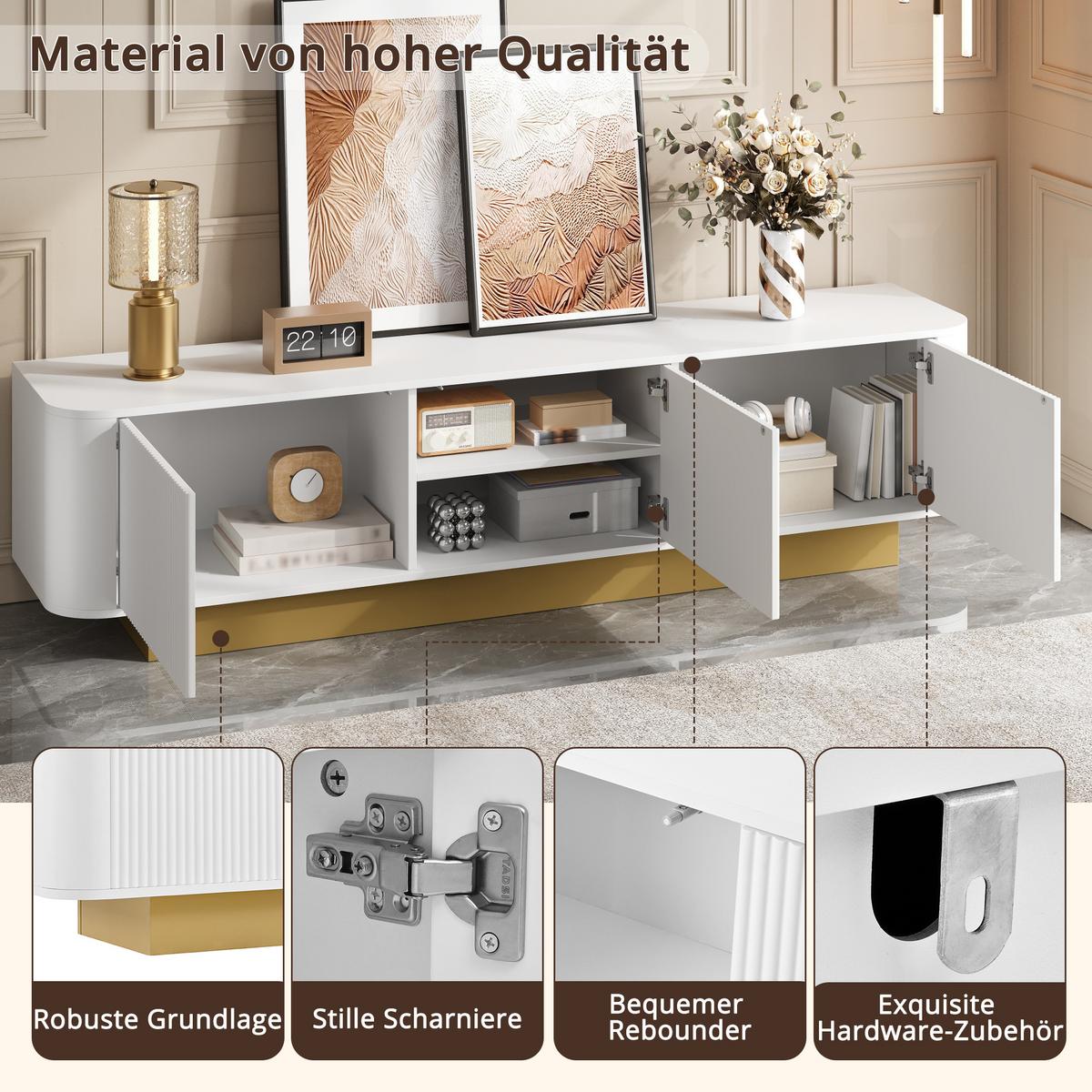 TV LOWBOARD weiß modern 3 türen kabelmanagement - Weiß, Holzwerkstoff (170/47/40.5cm) - Urban Meuble