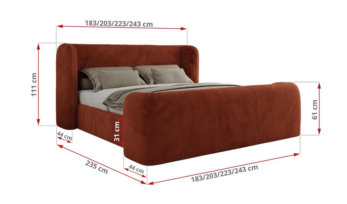 POLSTERBETT EMORA CLASSIC DUO 160/200 - Orange Plüsch - Multipocket-Matratze - Orange, Textil (160/200cm) - MKS