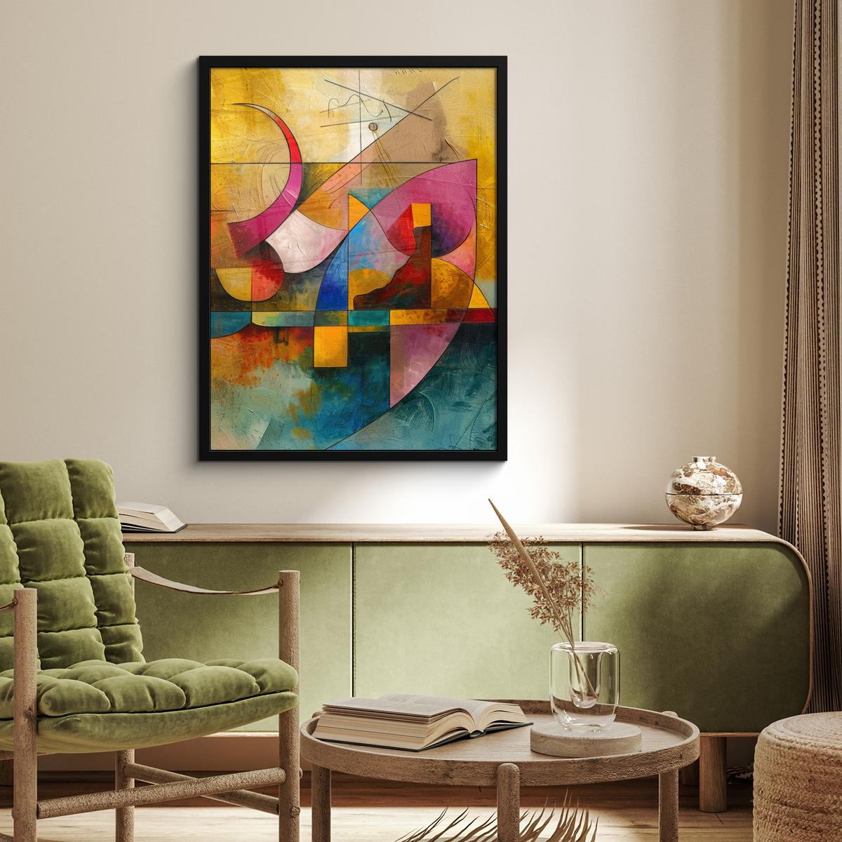 POSTER MIT RAHMENGERAHMTES BILD Kunst - Abstrakt - Modern Posterleiste 60x80 cm - Gelb, Papier (60/80cm) - MuchoWow