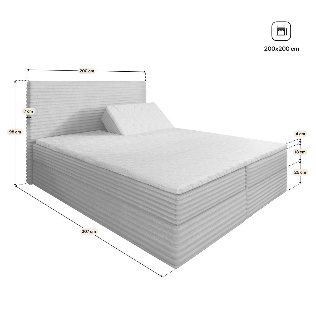 BOXBETT MILARA 200x200 cm mit Matratze und Topper, H2+H3 - Blau - Blau, Holz (200/200cm) - MASSENO