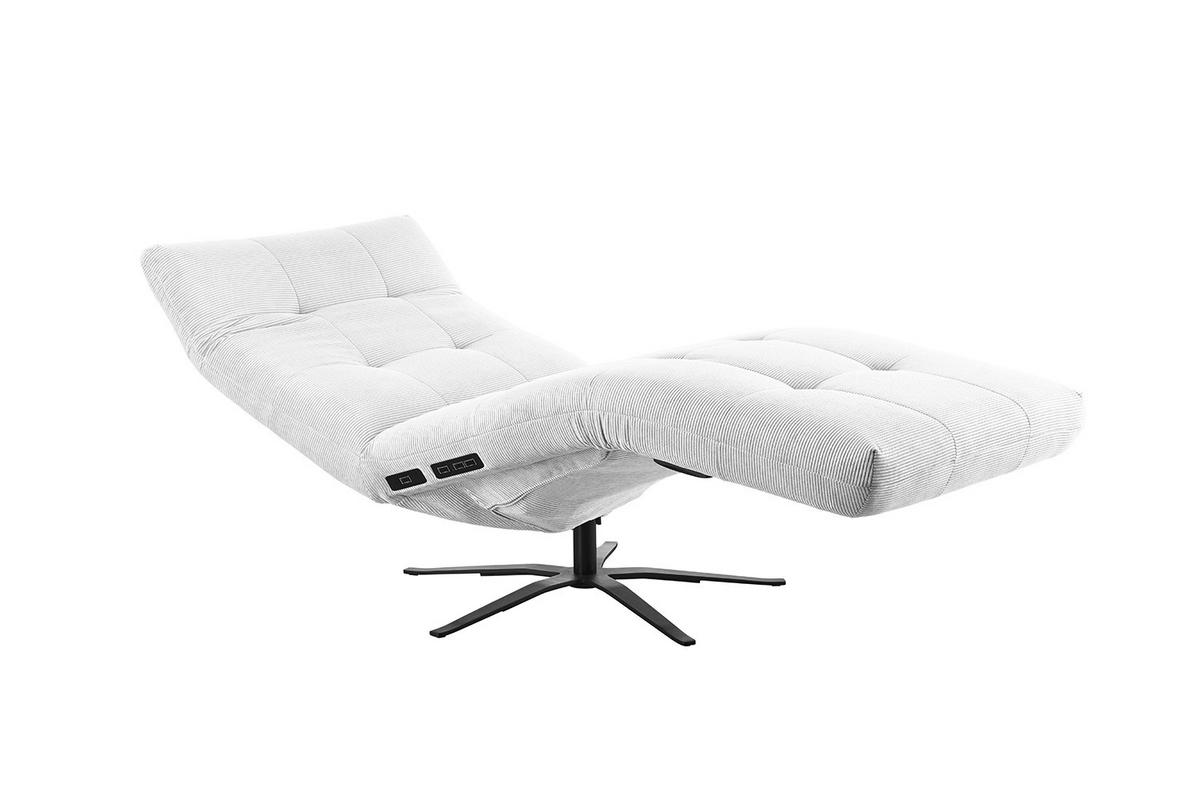 RELAXLIEGE LETICIA Weiß Cord Drehbar (360°), Relaxfunktion - Schwarz/Weiß, Textil/Metall (82/115/156cm) - KAWOLA