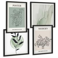 BILDER SET 4er Set - 50x50 cm & 40x60 cm Schwarzer Rahmen - Blumen in einer modernen Vase - Schwarz, Kunststoff (50/50cm) - TULUP