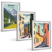 BILDER SET 3er Set - 40x60 cm Silberner Rahmen - Berglandschaften und Italien - Silberfarben, Kunststoff (40/60cm) - TULUP